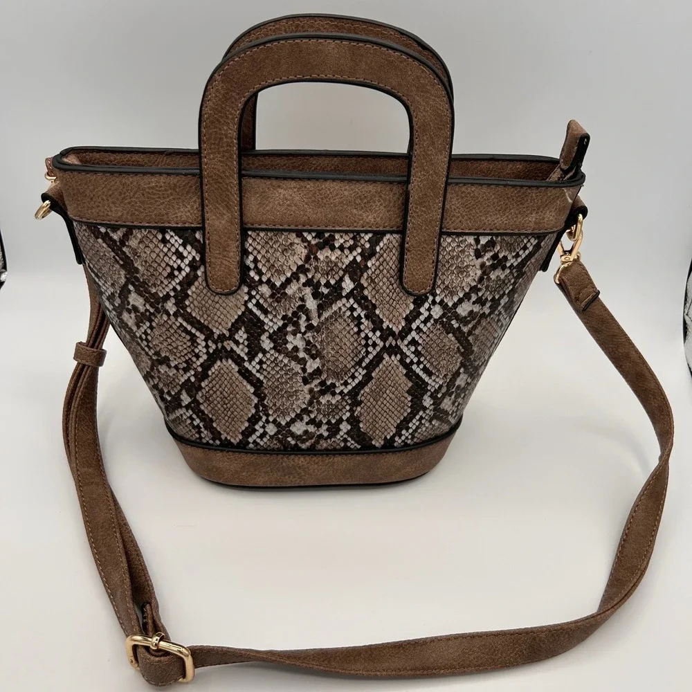 Snakeskin‎ Print Crossbody Bucket Handbag Statement Bag